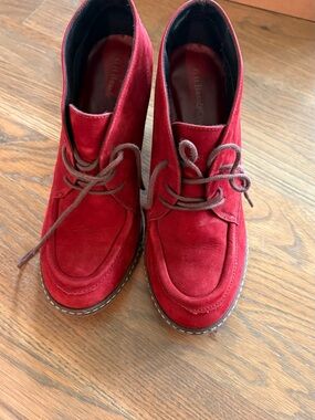 G.H. Bass and Co. Red Suede Lace-Up Platform Shoes